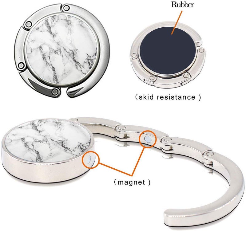 Bosketo Foldable Purse Hook Womens Bag Table Hanger Collection Desk Hooks for Purse (White+Black Marble Hook) - Image 2